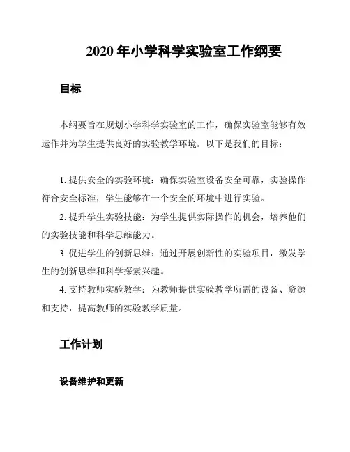 2020年小学科学实验室工作纲要