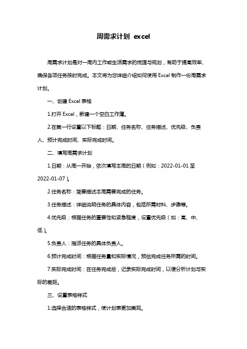 周需求计划 excel
