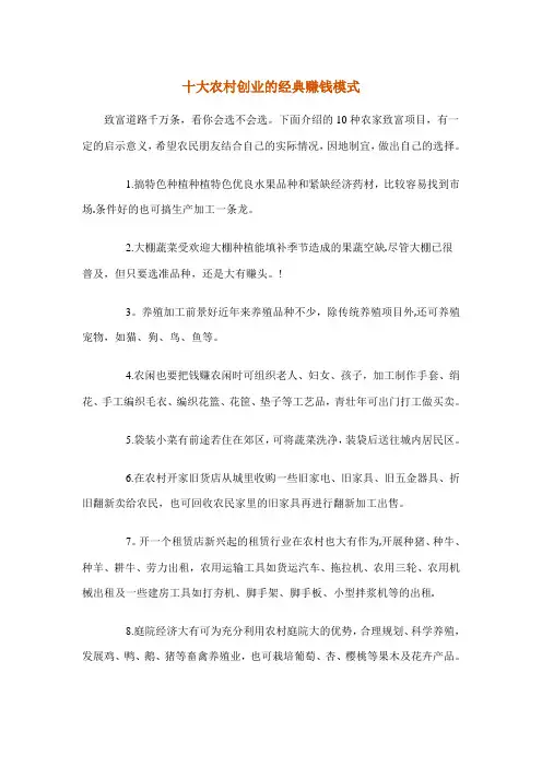 农村创业十大项目