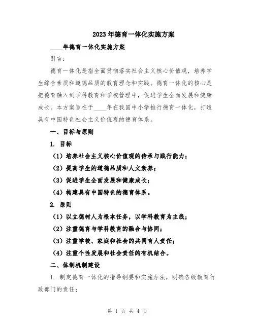 2023年德育一体化实施方案