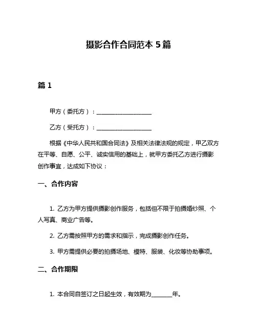 摄影合作合同范本5篇