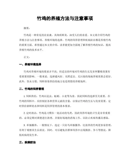 竹鸡的养殖方法与注意事项
