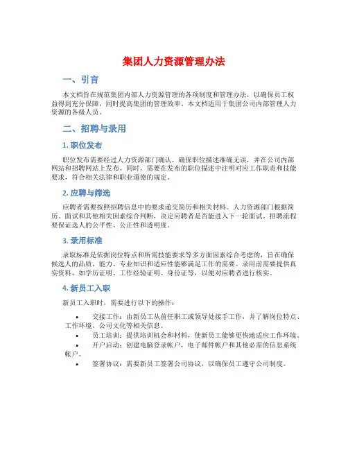 集团 人力资源管理办法
