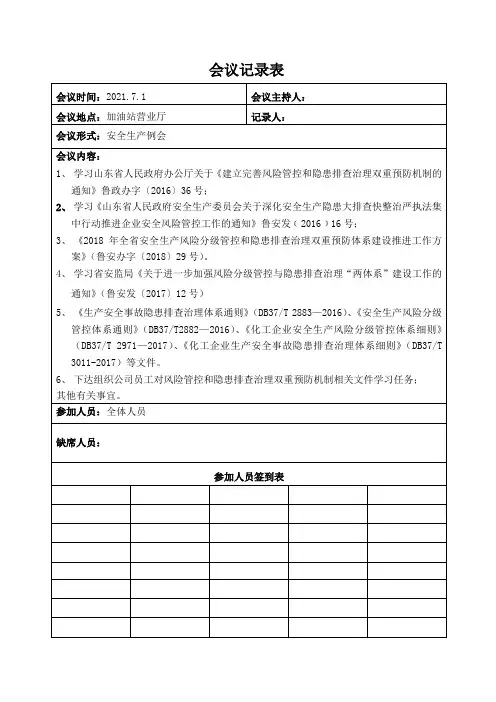 分级管控、隐患排查会议记录
