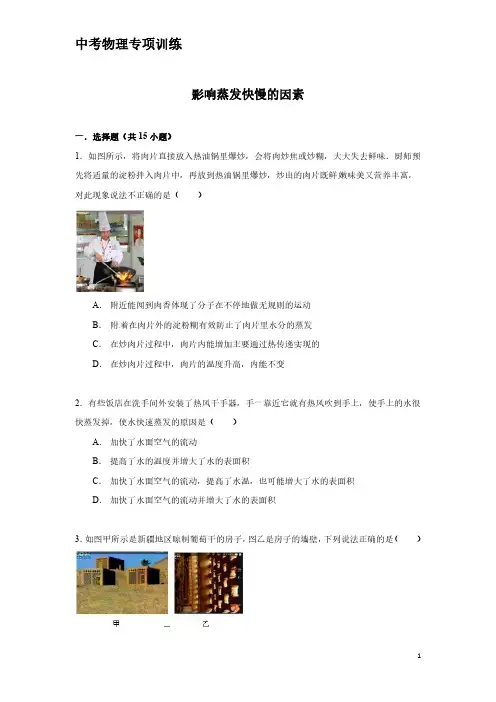 中考物理专项训练：影响蒸发快慢的因素(含解析)