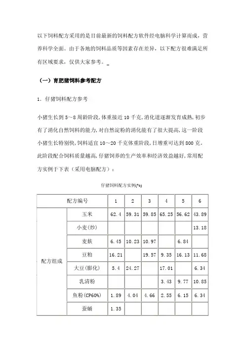 猪的饲料配方