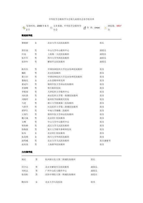 中华医学会眼科分会成员