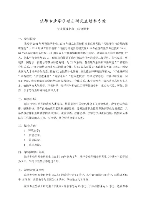 法律专业学位硕士研究生培养方案