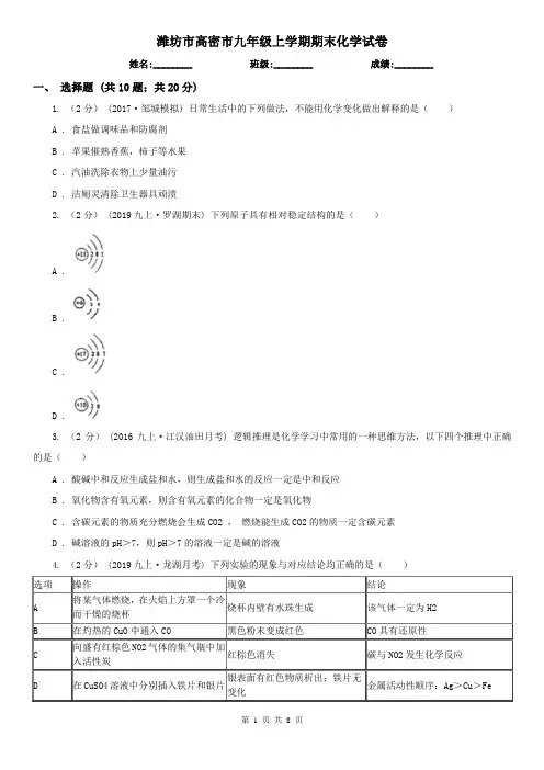 潍坊市高密市九年级上学期期末化学试卷