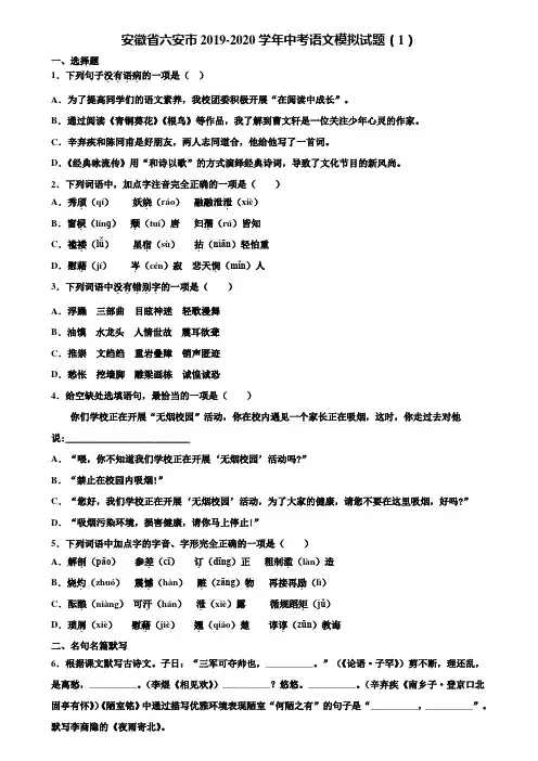 安徽省六安市2019-2020学年中考语文模拟试题(1)含解析