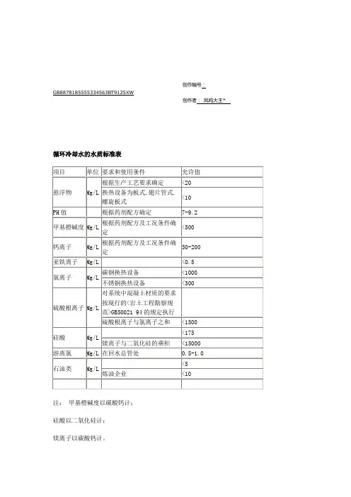 工业循环水水质标准
