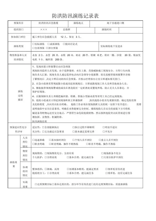 防洪防汛演练记录表模板