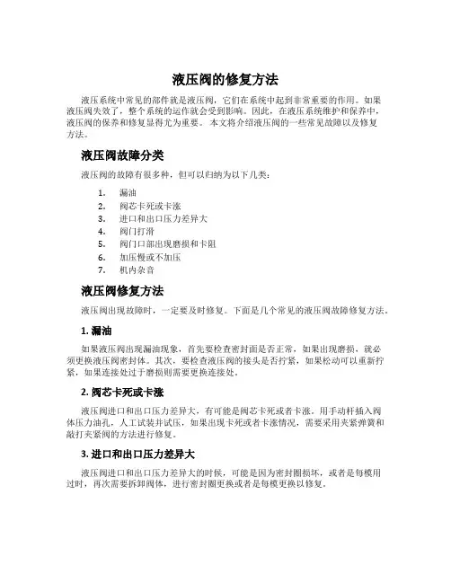 液压阀的修复方法