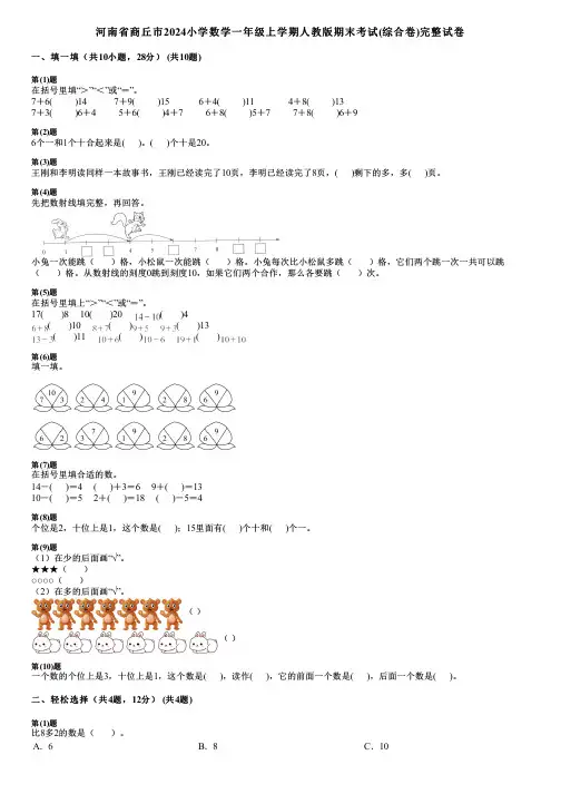 河南省商丘市2024小学数学一年级上学期人教版期末考试(综合卷)完整试卷