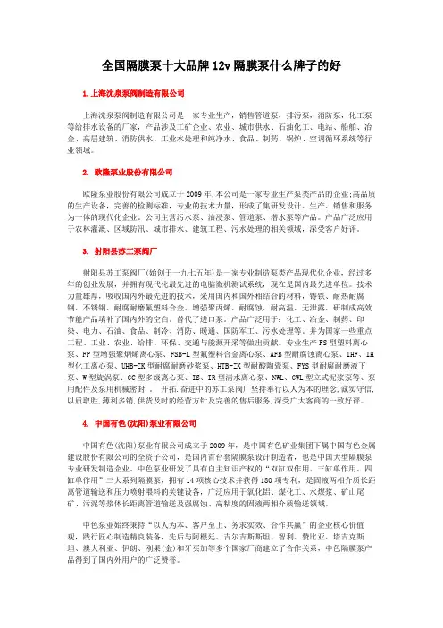 全国隔膜泵十大品牌12v隔膜泵什么牌子的好