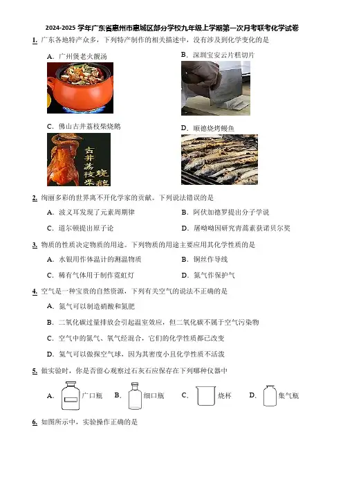 2024-2025学年广东省惠州市惠城区部分学校九年级上学期第一次月考联考化学试卷