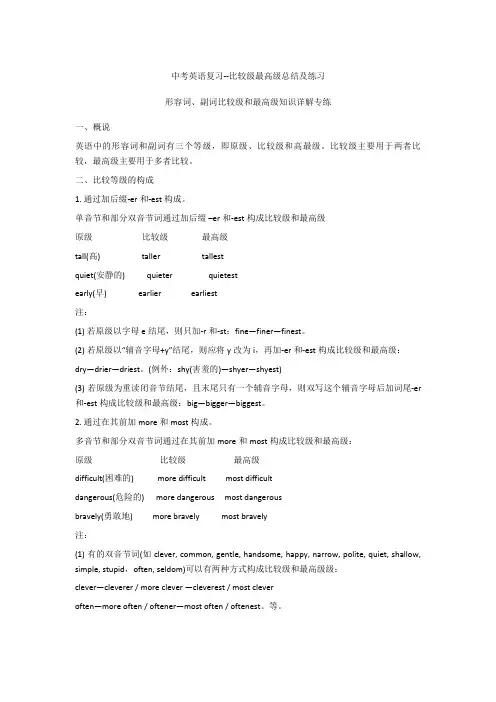 中考英语复习--比较级最高级总结及练习