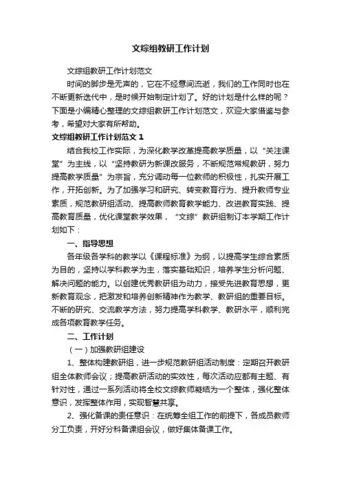 文综组教研工作计划范文