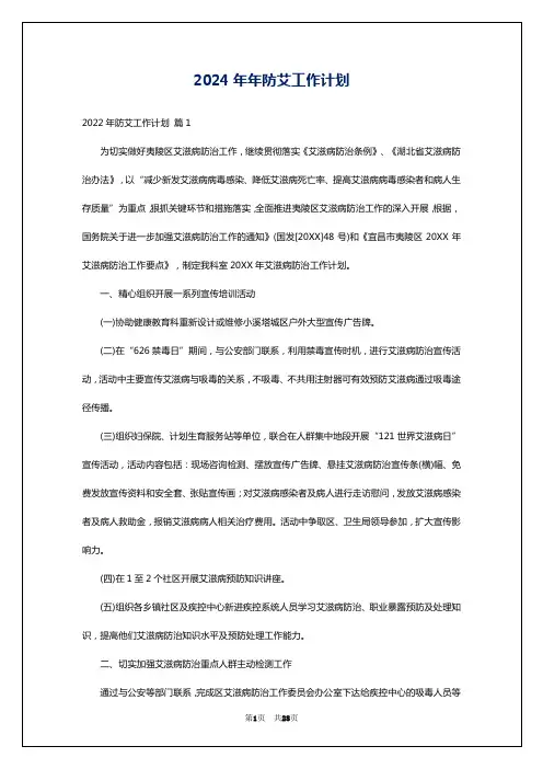 2024年年防艾工作计划