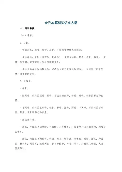 专升本解剖知识点大纲