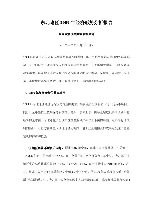 东北地区2009年经济形势分析报告