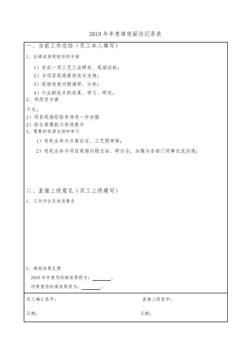 年度绩效面谈记录表