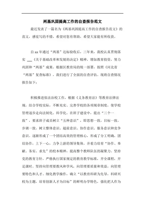 两基巩固提高工作的自查报告范文