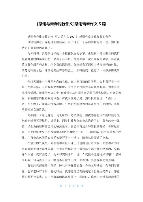 [感谢与青春同行作文]感谢青春作文5篇