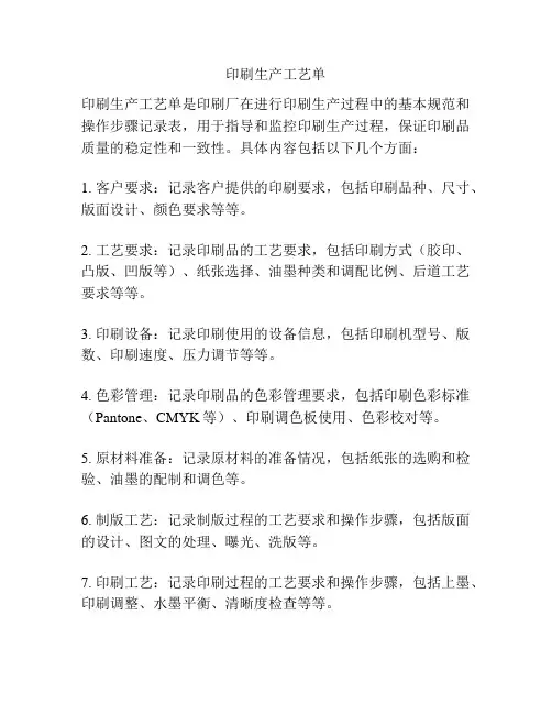 印刷生产工艺单