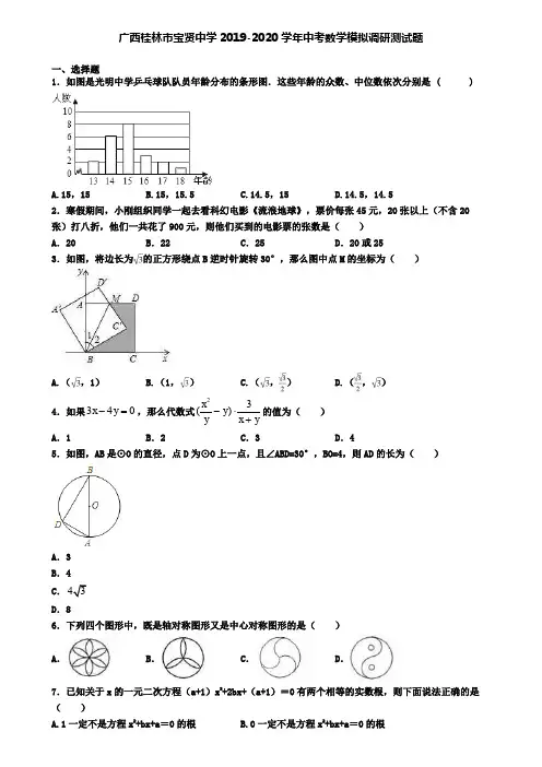 广西桂林市宝贤中学2019-2020学年中考数学模拟调研测试题
