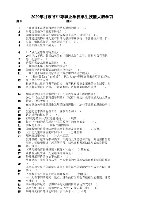 2020甘肃省中职学生组学前教育技能竞赛赛项理论测试样题