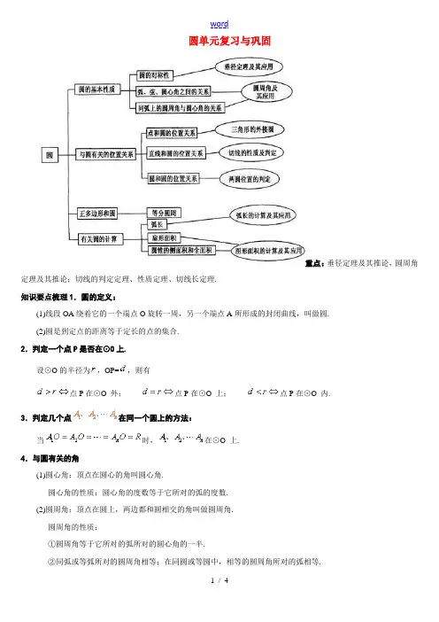 九年级数学圆_复习资料_圆的知识要点梳理人教版