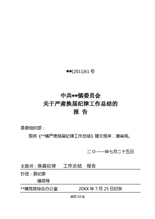 镇严肃换届纪律工作总结