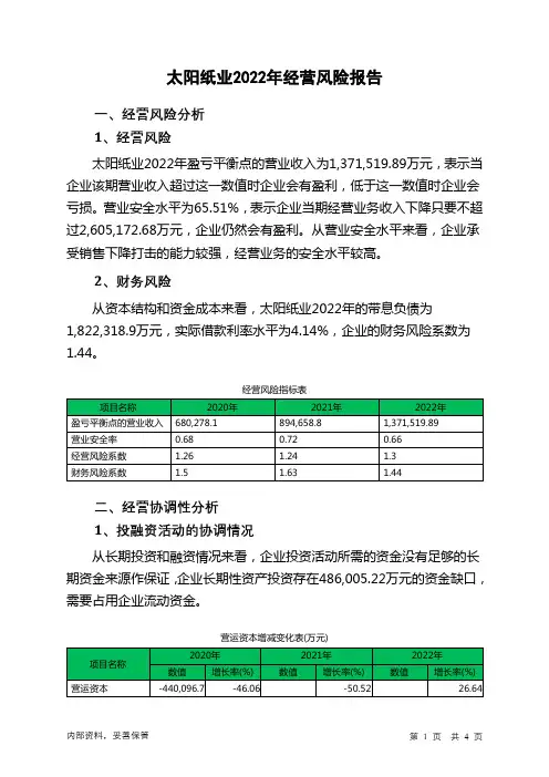 002078太阳纸业2022年经营风险报告