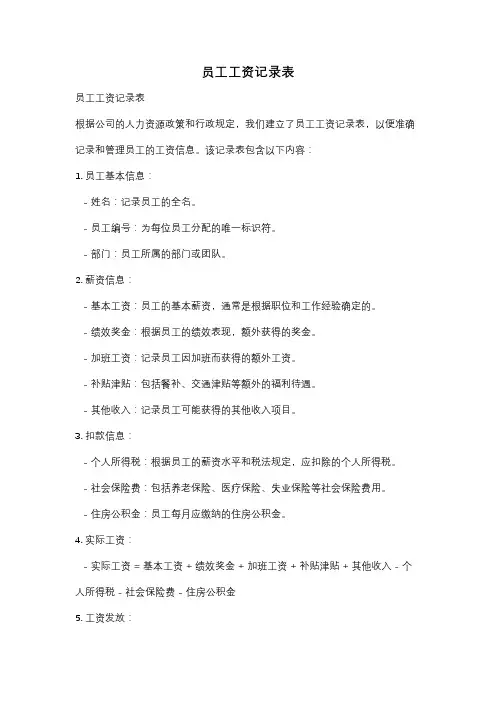 员工工资记录表