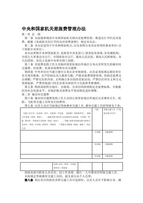 完整版中央和国家机关差旅费管理办法财行〔〕号