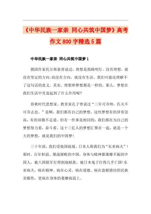 《中华民族一家亲 同心共筑中国梦》高考作文800字精选5篇