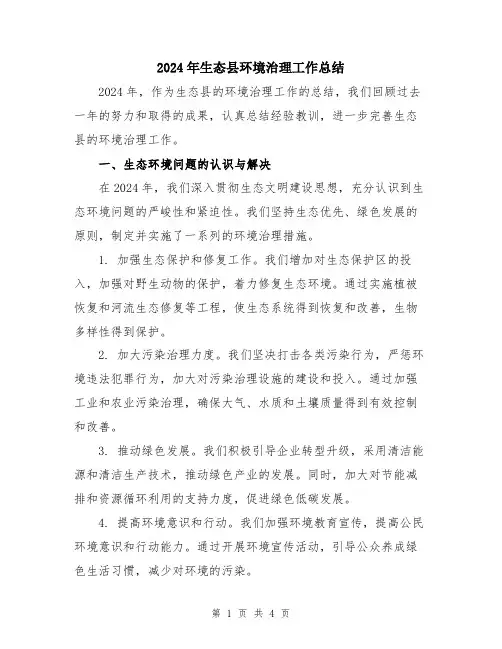 2024年生态县环境治理工作总结