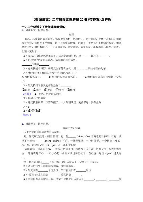二年级(部编语文)二年级阅读理解题20套(带答案)及解析