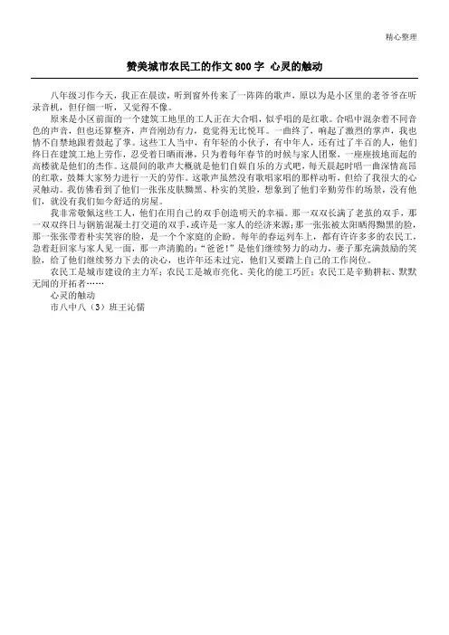 赞美城市农民工的作文800字 心灵的触动