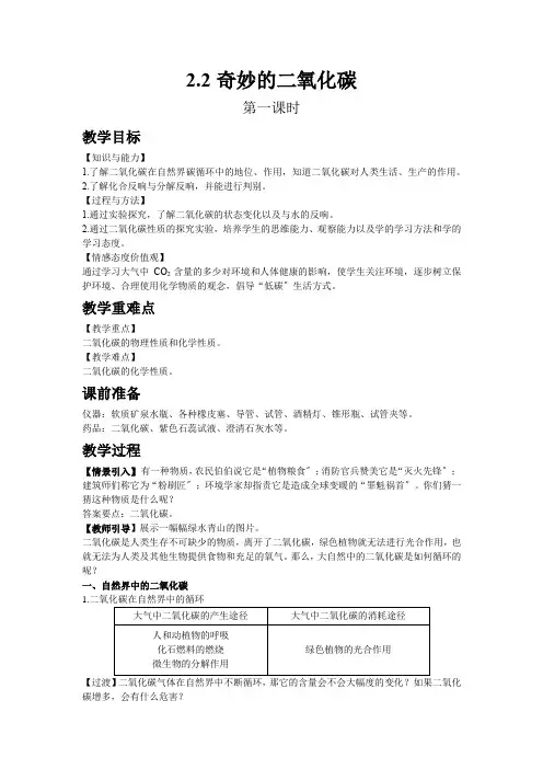 (新)沪教版化学《奇妙的二氧化碳》公开课(教案)word版