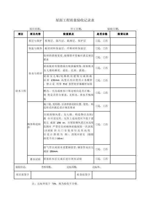 屋面工程质量验收记录表