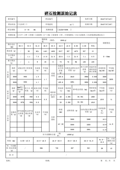 碎石检测报告原始记录随机数据