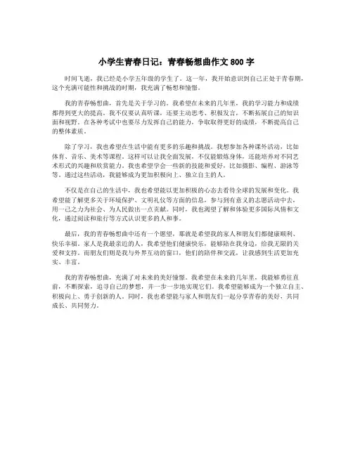 小学生青春日记：青春畅想曲作文800字