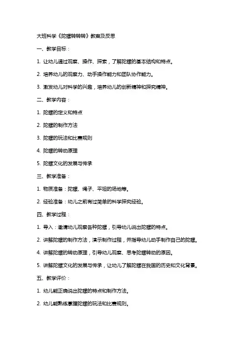 大班科学《陀螺转转转》教案及反思