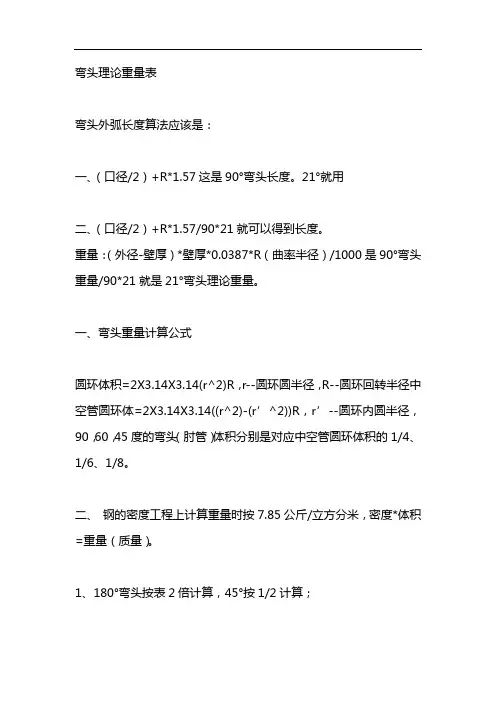 弯头理论重量表