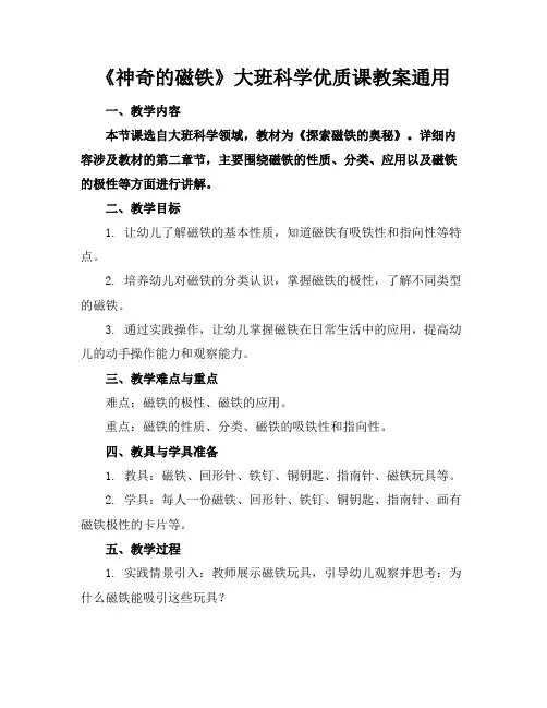 《神奇的磁铁》大班科学优质课教案通用