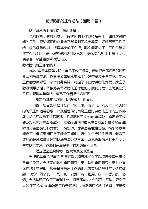 防洪防汛的工作总结（通用5篇）