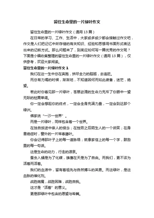 留住生命里的一片绿叶作文