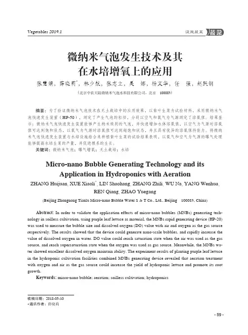 微纳米气泡发生技术及其在水培增氧上的应用